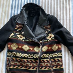 ZARA Trafaluc Aztec Embroidered Moto Biker Jacket